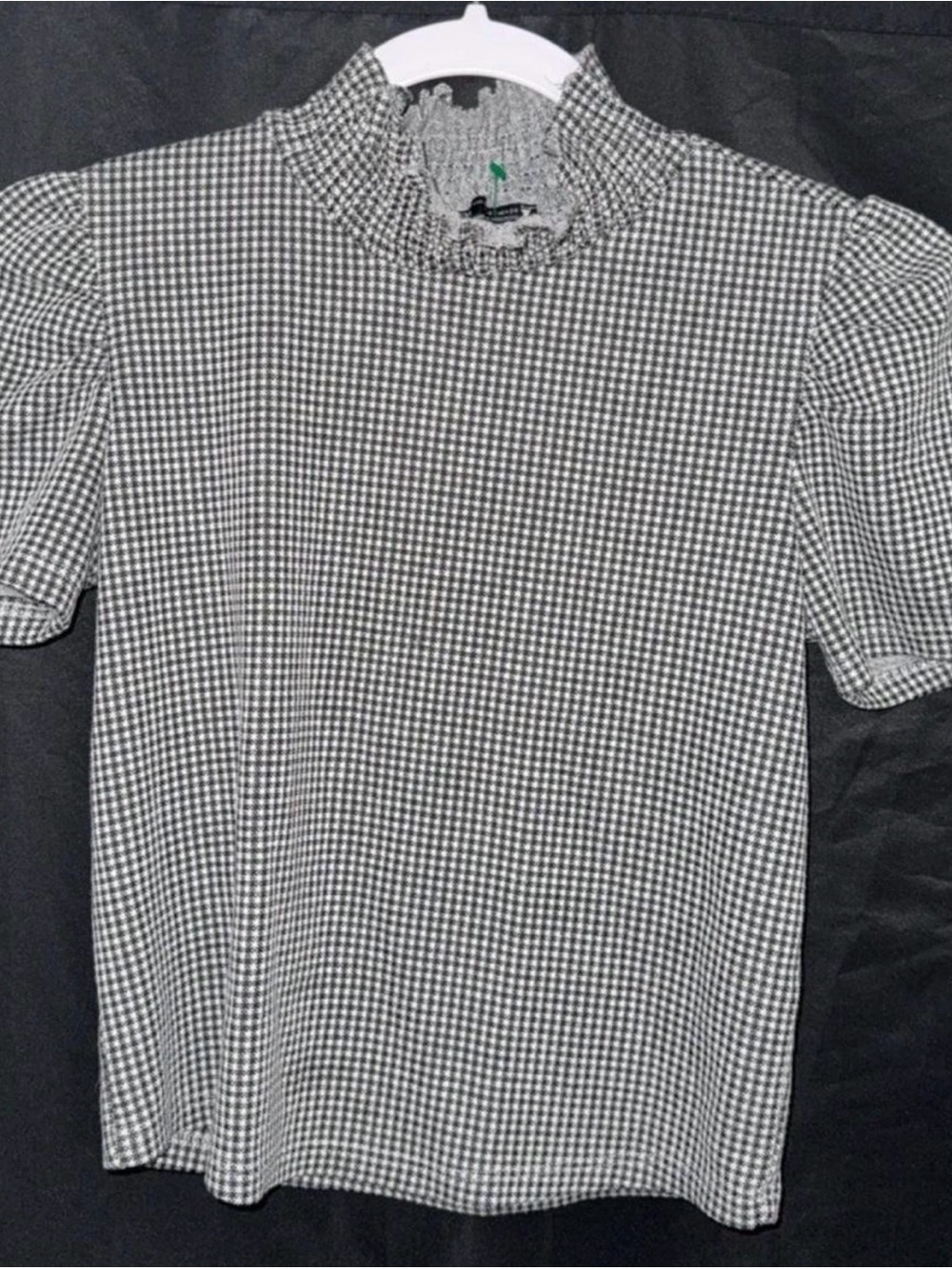 Zara Black & White Gingham Short Sleeve Mock Neck Shirt